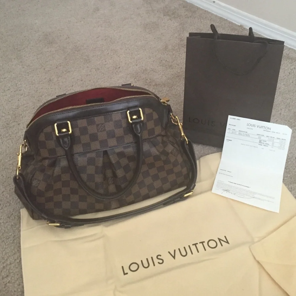 Louis Vuitton Brown Damier Canvas Satchel with Burgundy Lining